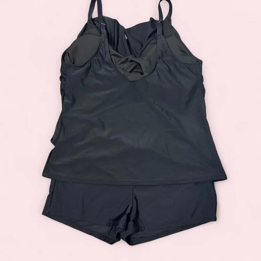 NWOT 2XL Women's Black Tankini Set with Swim Shorts